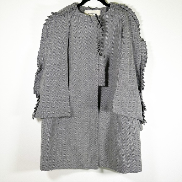 NWT Banana Republic X Olivia Palermo Herringbone Ruffle Cape Coat dark academia - Picture 2 of 10